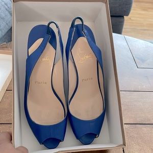 Christian Louboutin  blue peep toe sling backs size 38.